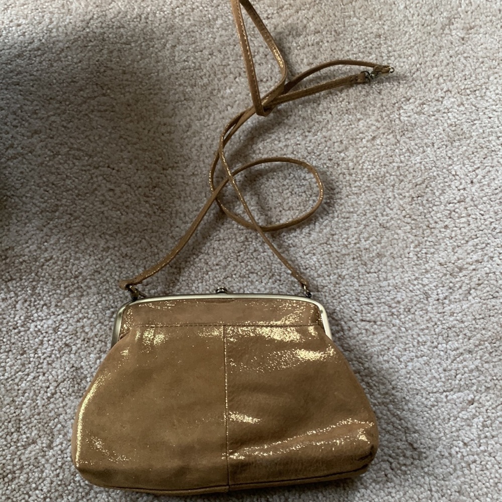 Gold Patent Leather Crossbody Bag - Women's Shoulder Purse - Picture 5 of 10